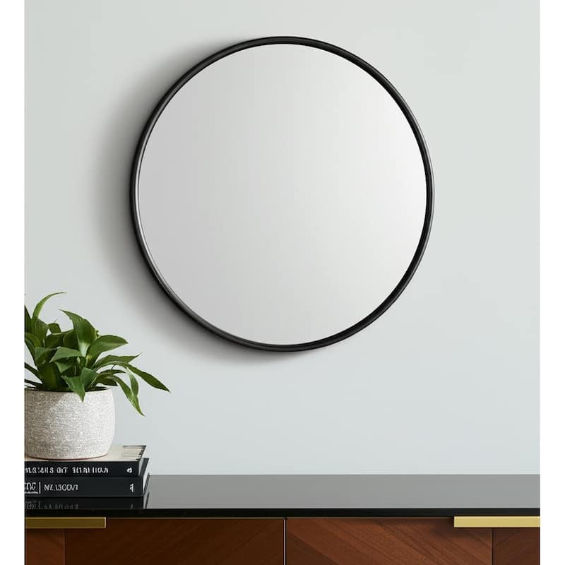HomeRoots 36" Black Metal Round Framed Accent Mirror - 35.83 in. x 35.83 in. x 0.98 in. - 35.83 in. x 35.83 in.  x 0.98 in.