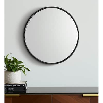 HomeRoots 36" Black Metal Round Framed Accent Mirror - 35.83 in. x 35.83 in. x 0.98 in.
