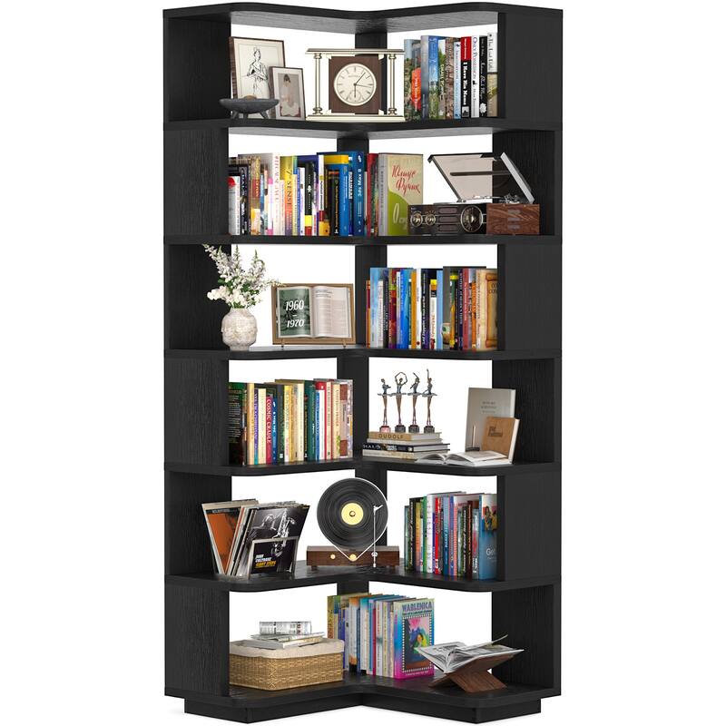 6-Tier Corner Bookcase, Freestanding Display Storage Book Shelf