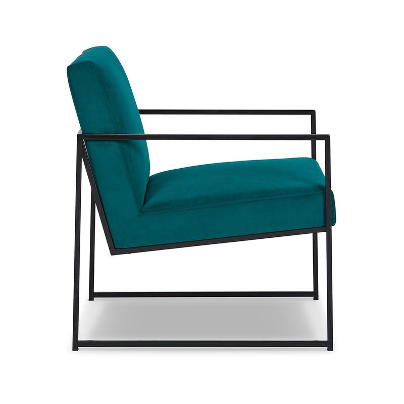 Anisa Accent Chair, Teal Velvet Seat Cushions, Black Metal Frame