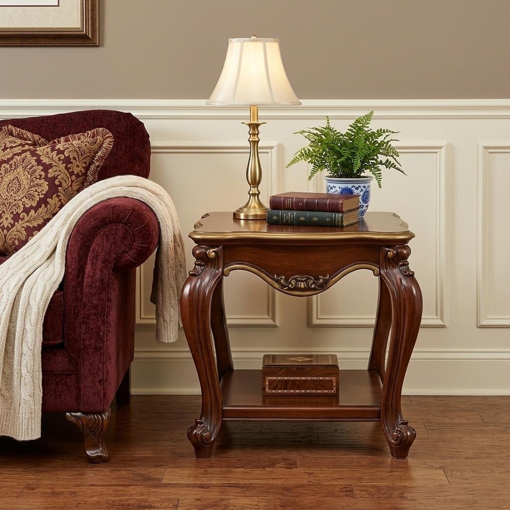 HomeRoots 24" Oak Solid Wood Square End Table With Shelf - 27.00 in. x 24.00 in. x 27.00 in.