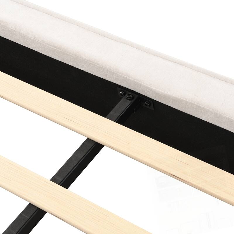 Upholstered Bed Frame with High Wingback Headboard Reading Lamp and USB port