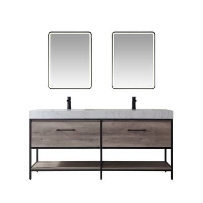 Palma 72" Vanity in Moxican Oak with Countertop With Mirror