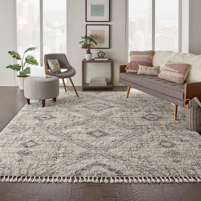 Nourison Scandinavian Shag Contemporary Tribal Area Rug - 7'10" x 10'6" - Ivory/Grey