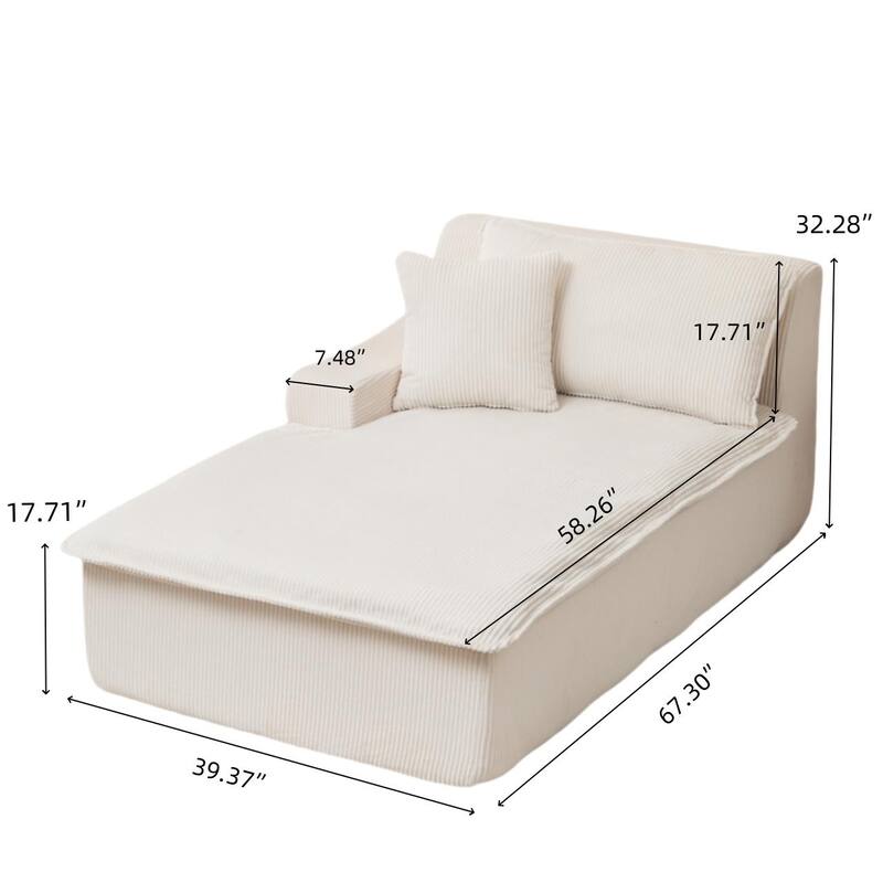 Oversized Chaise Lounge Chair, Upholstered Sofa Bed for Living Room, Corduroy Sleeper Couch Comfy Recliner Bedroom Reading Seat