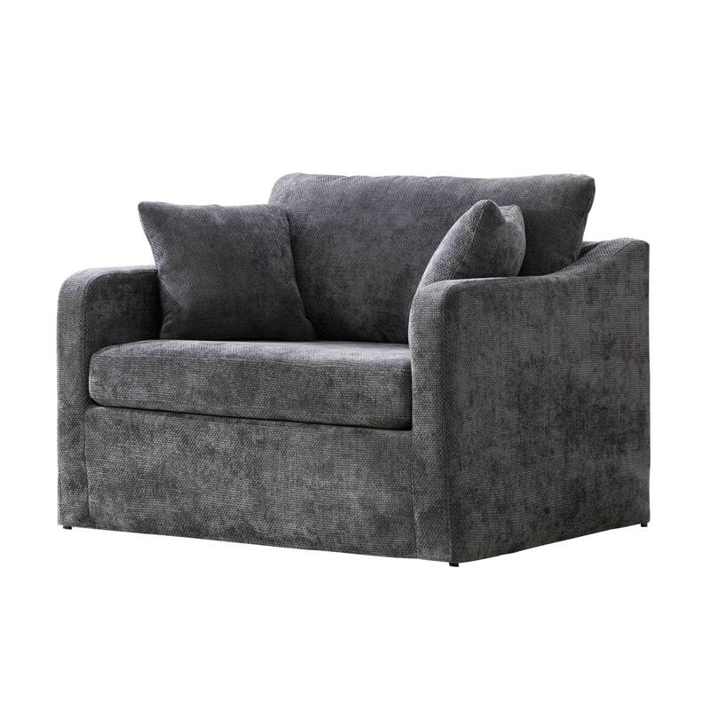 45.27" W Modern Chenille Armchair with Metal Legs, Upholstered Accent Chair with 2 Bolster Pillows for Living Room & Office