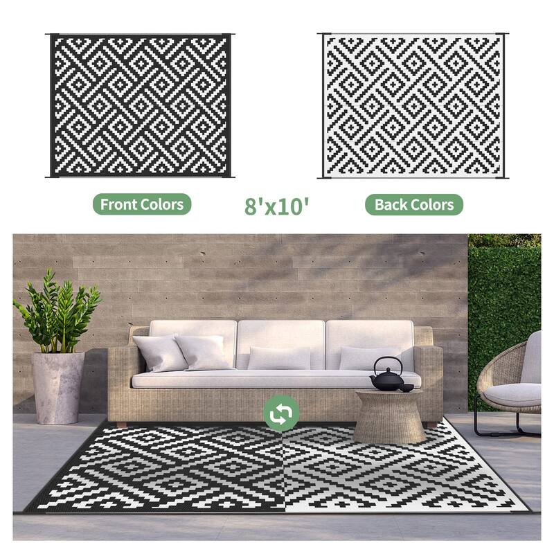 Outdoor Rug for Patio Clearance, Black&White