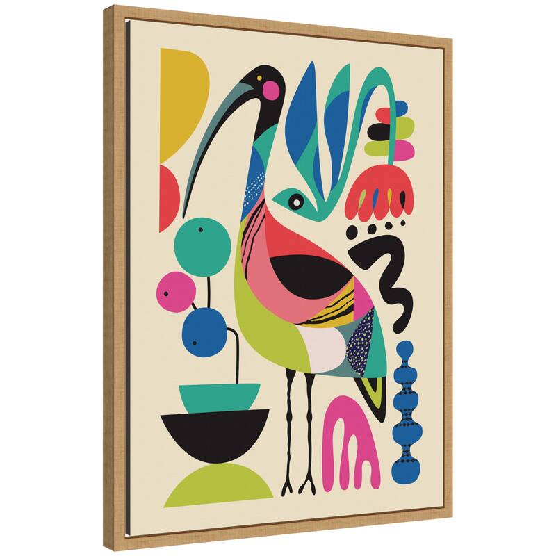 Kate and Laurel Ibis by Rachel Lee Framed Canvas Wall Art Print - 18 x 24 - Brown