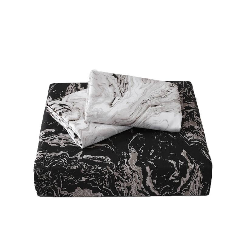 HomeRoots Black Gray And White Queen Microfiber 1400 Thread Count Machine Washable Duvet Cover