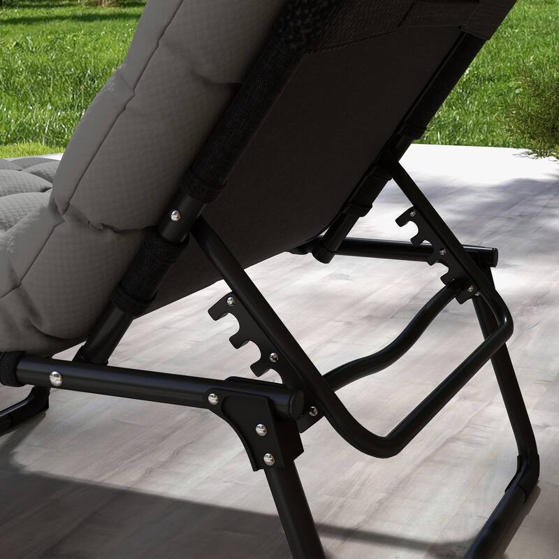 Outdoor Adjustable Folding Chaise Lounge with Padded Cushion, Storage Pocket and Removable Headrest for Patio Camping