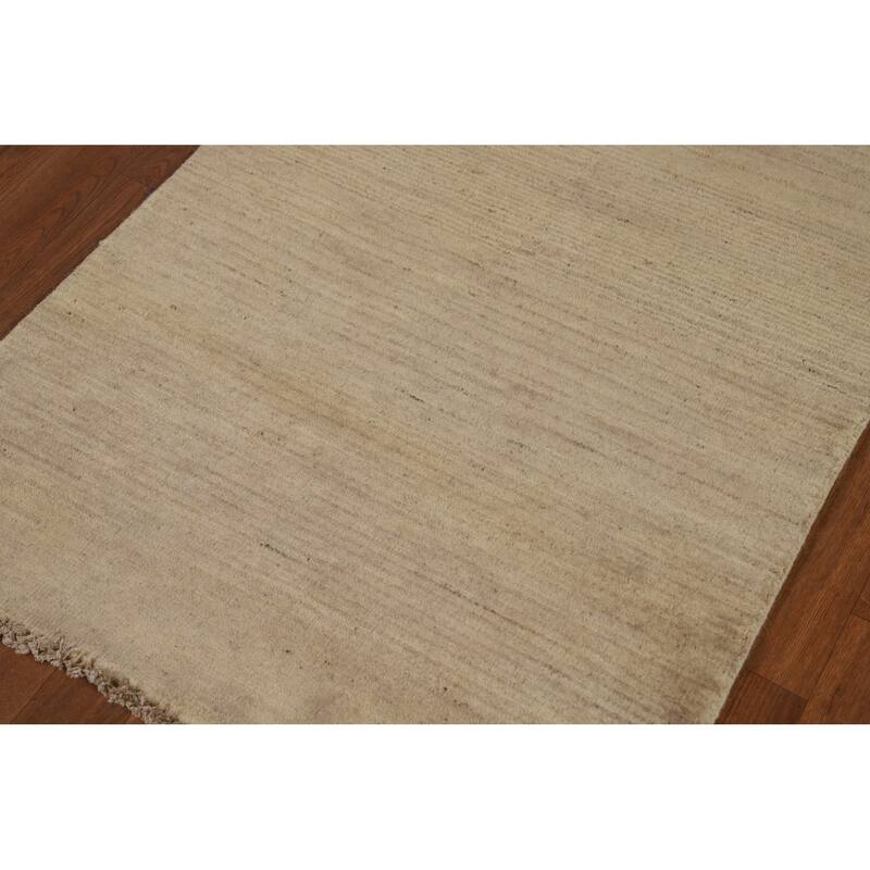 Beige Modern Gabbeh Oriental Runner Rug Handmade Wool Carpet - 2'9"x 8'1"