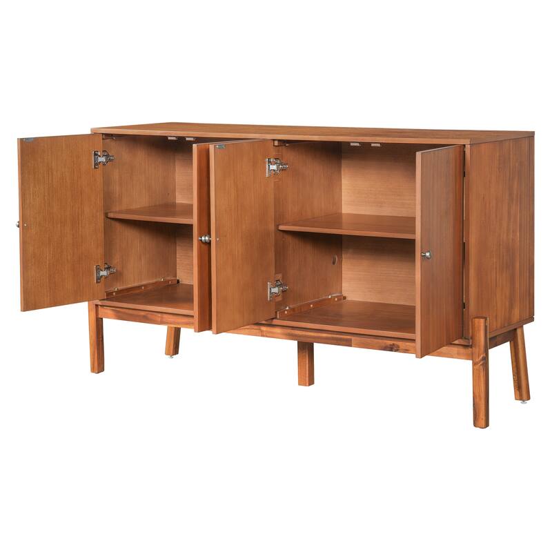 Vintage Sideboard Buffet Cabinet, 34.2" H 4-Door Storage Cabinet with Metal Handles, Brown Finish for Dining Room or Living Room