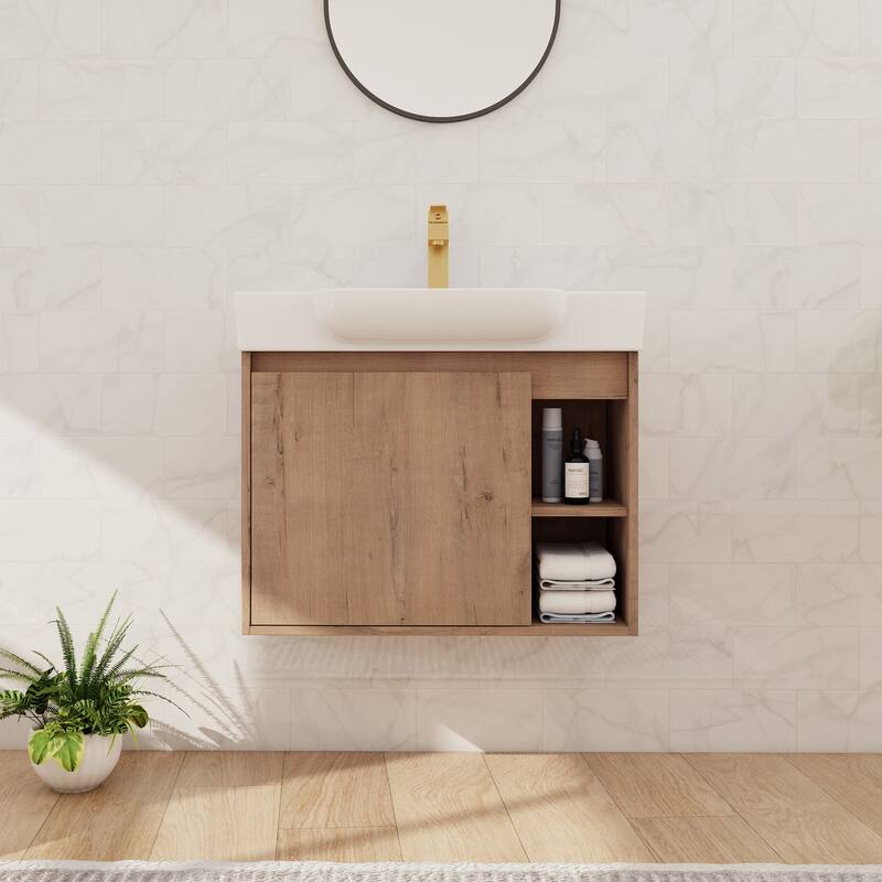 Beingnext 24"/28" Bathroom Vanity with Sink, Floating Bathroom Vanity with Soft Close Door and Shelf