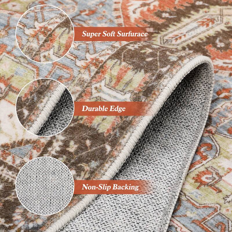 Artistic Medallion Printed Machine Washable Area Rug
