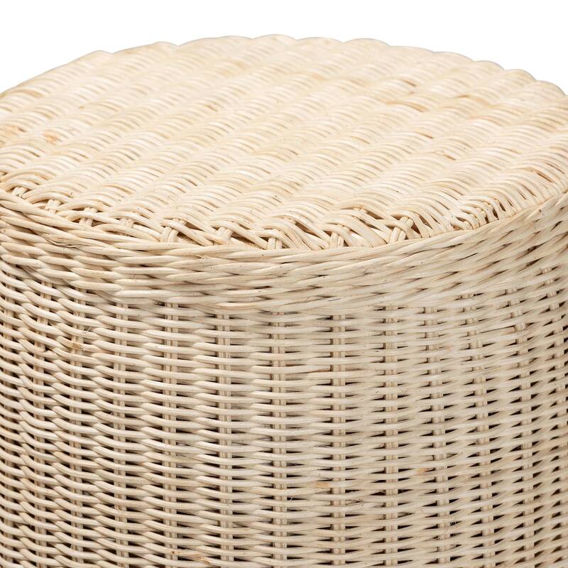 Sarna Natural Rattan End Table - Handwoven Wicker Accent Table with Scalloped Base and Two-Tone Finish, Boho Coastal Style