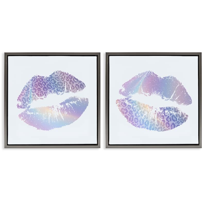 Stupell Glam Leopard Pattern Lipstick Framed Floater Canvas Wall Art Design By Kim Allen (Set of 2) - 25 x 25 - Grey