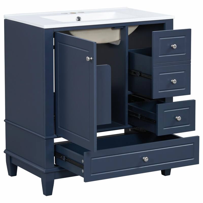 30" Bathroom Vanity with Sink, Soft-Close Door, One Door with Shelf & Three Drawers