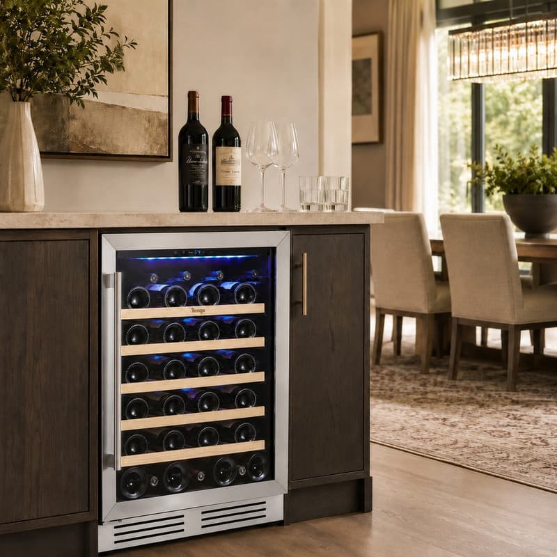 Yeego 24 in. 52 Bottle Single Zone Wine Cooler Refrigerator with Wooden Shelves