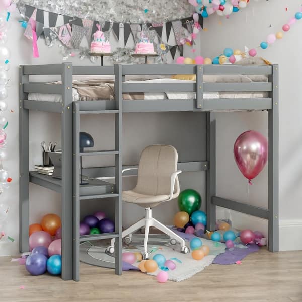 slide 2 of 8, Modern Twin Size Loft Bed with Built-in Desk and Safety and Quality Guaranteed for Bedroom Grey