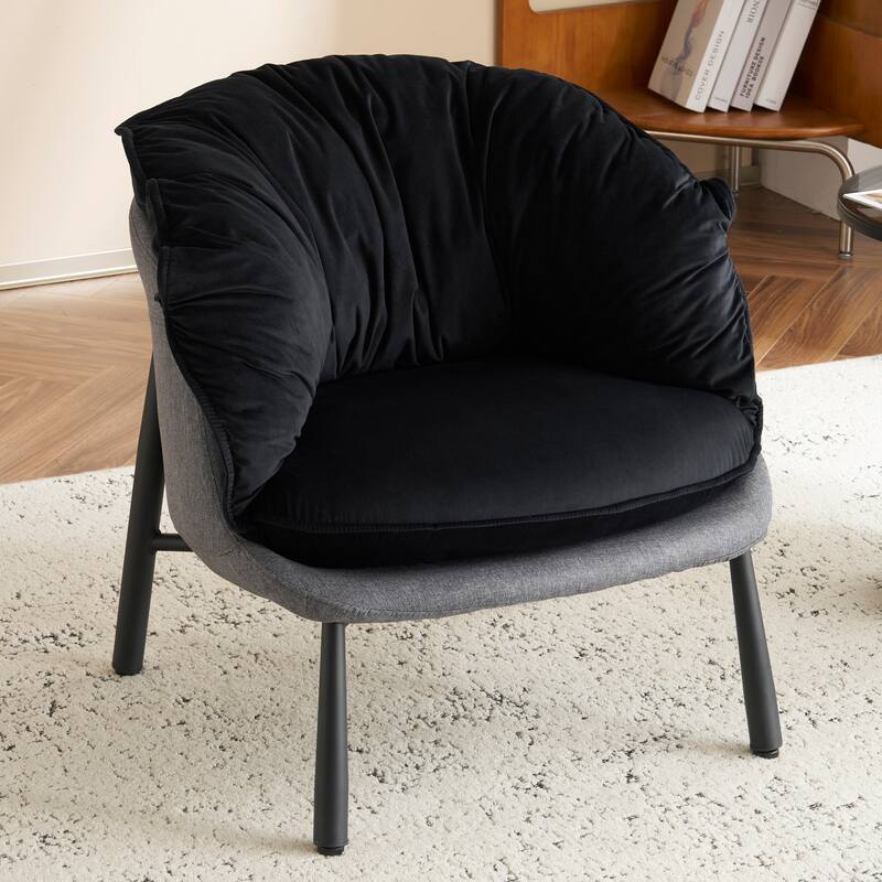 Modern Velvet Accent Chair with Wooden Frame and Black Metal Legs for Living Room or Lounge Seating - 27.4"L x 27"W x 29.1"H