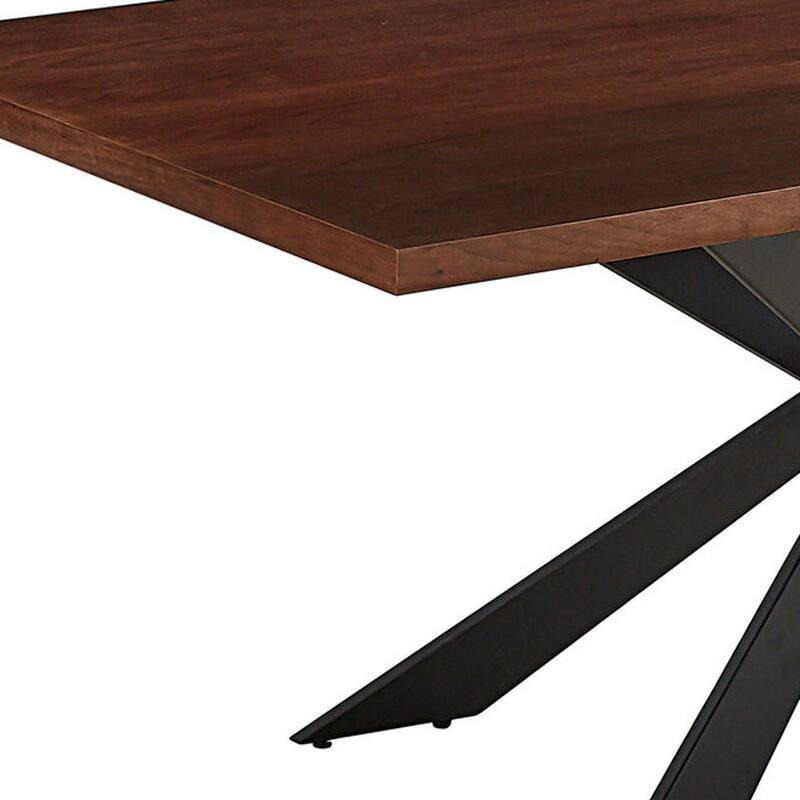 HomeRoots 81" Brown and Black Wood and Metal Cross Leg Base Dining Table - 81.00 in. x 32.00 in. x 42.00 in.