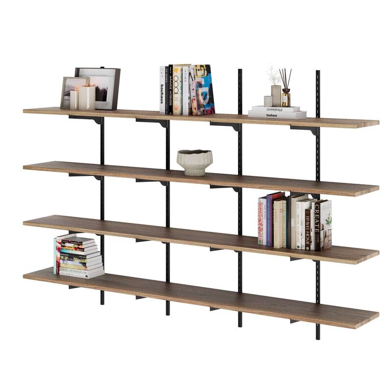 Wallniture Turin 72" Wall Mounted Shelves with Adjustable Brackets, Floating Shelves for Living Room & Office Decor, 2,3,4 Tier