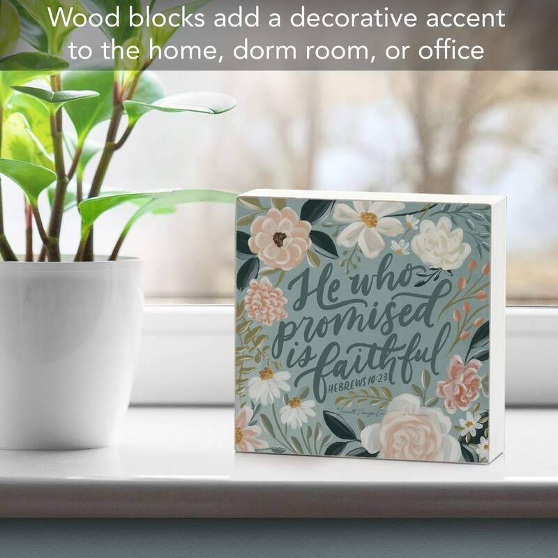 Faithful Artistic Freestanding Solid Wood Block Sign Made in the USA 3.75” Square Decorative Accent for Home or Office - Multi