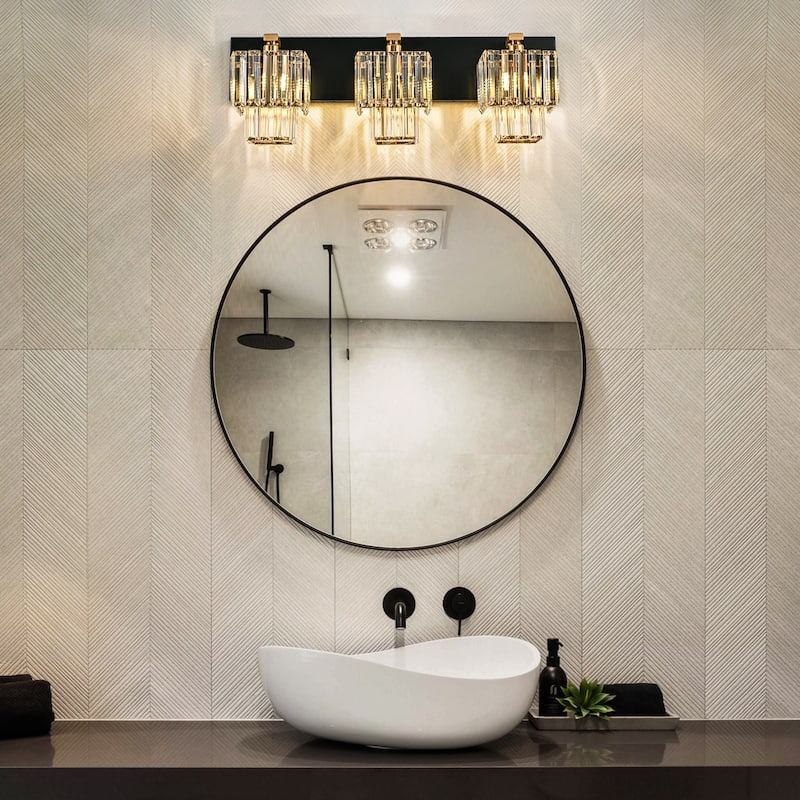 Modern Dimmable Glam Crystal Bathroom Vanity Lights - Black & Gold