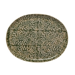 Stoneware Platter with Wax Relief Botanicals