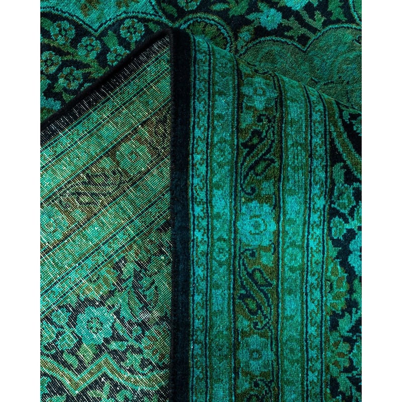 Overton Hand Knotted Wool Vintage Inspired Modern Contemporary Overdyed Green Area Rug - 8' 1" x 10' 4"