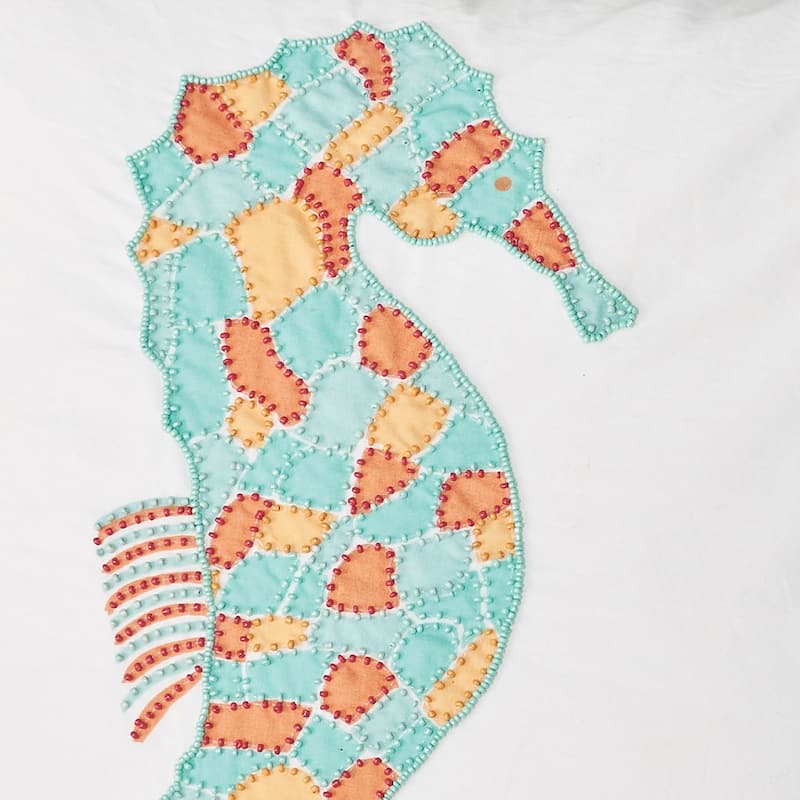 18" x 18" Grand Seahorse Beaded Pillow
