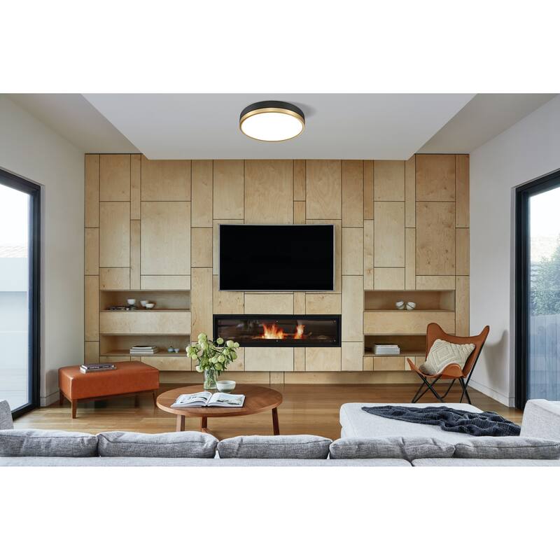 Algar by Z-Lite 1 Light Flush Mount in Matte Black + Modern Gold with Frosted Acrylic Shade - Matte Black + Modern Gold