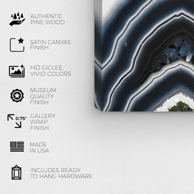 Wynwood Studio Canvas Abstract Marbled Geode Glassed Black and Light Gray Modern & Contemporary Wall Art Canvas Print
