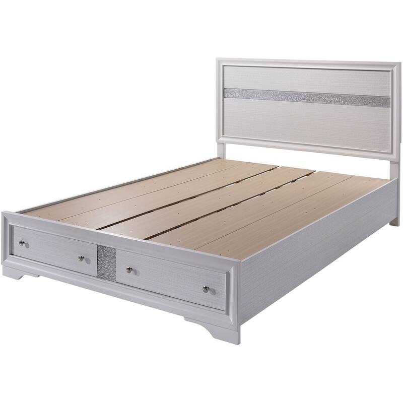 Queen Size White Panel Headboard Bed with Drawers, Contemporary Bedroom Furniture