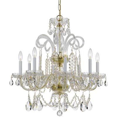 Traditional Crystal 8 Light Swarovski Strass Crystal Brass Chandelier - 27'' W x 27'' H