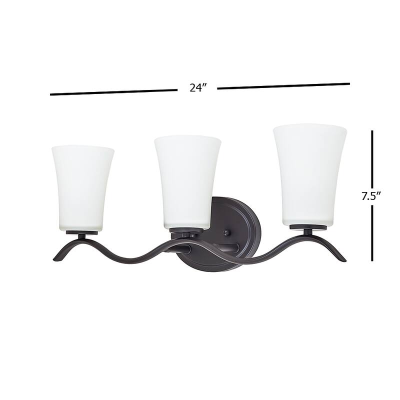 3 Light Bathroom Vanity Lighting with White Glass