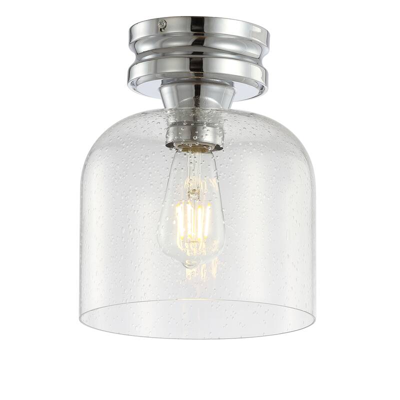 Atlas 7.75" Metal/Bubbled Glass LED Flush Mount, Chrome by JONATHAN Y