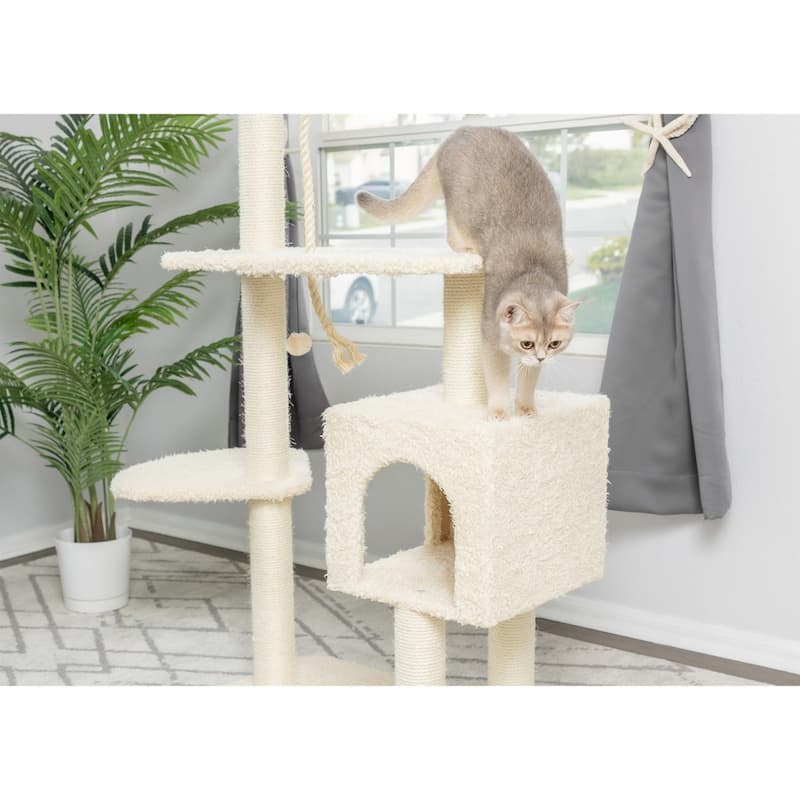 Faux Covered Real Wood Cat Scratch Furniture 57" Beige