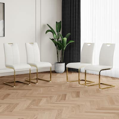 Set of 4 Faux Leather Dining Chairs, Dining Room Side Chairs, Upholstered Office Chair, Business Chair with Metal Legs