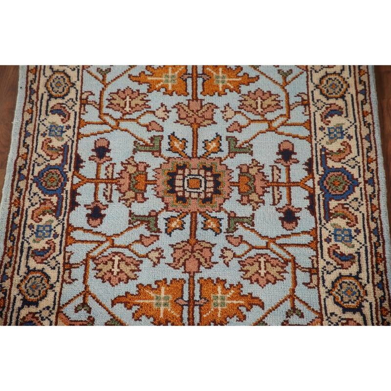 Light Blue Floral Heriz Serapi Oriental Accent Rug Wool Carpet - 2'11"x 5'1"