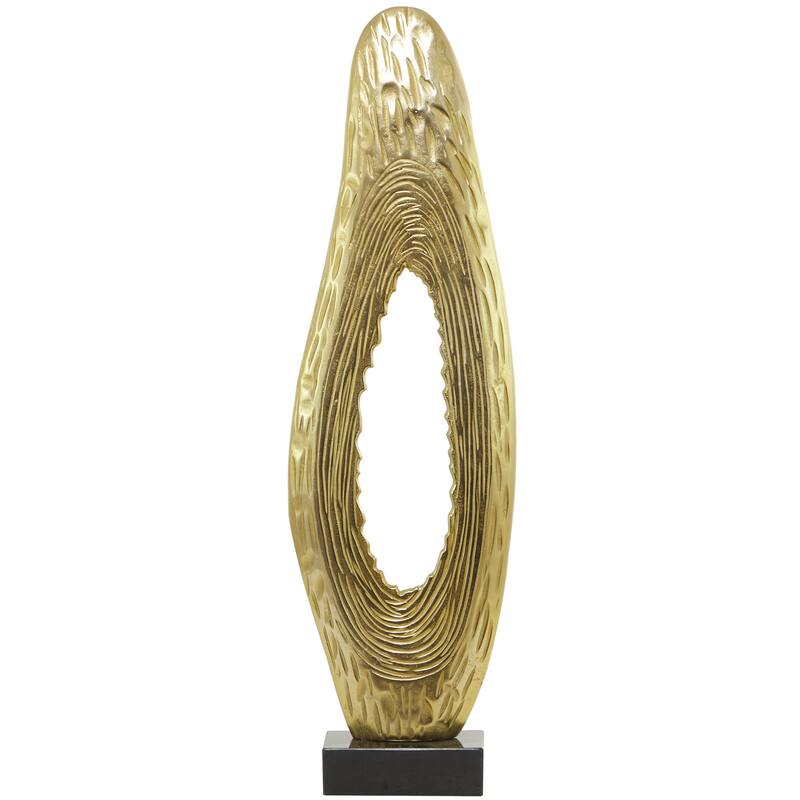Aluminum Metal Abstract Teardrop Decorative Sculpture with Black Base - Black or Gold - Roche River Decor - Gold - 15"W, 50"H