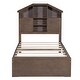 preview thumbnail 36 of 69, Wooden platform bed with house shaped storage headboard and drawers