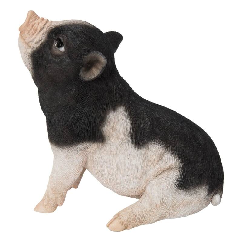 Sitting Baby Piglet Outdoor Garden Statue - Black - 6.25"