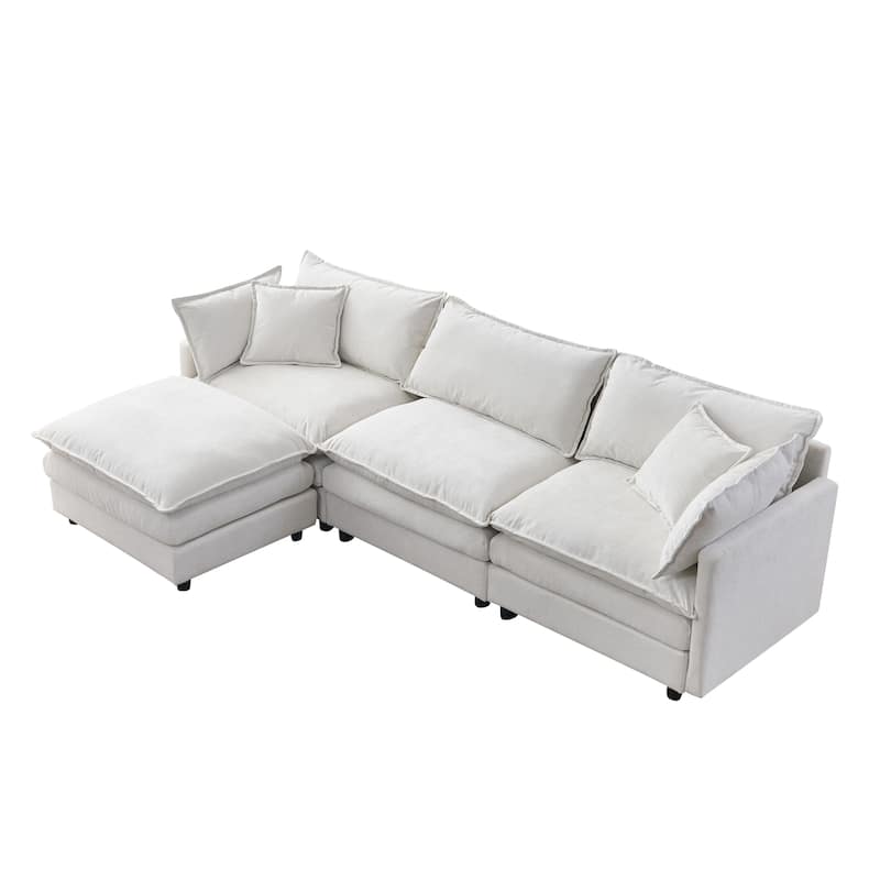 L Shaped Modular Sectional Sofa, Comfy Chenille Deep Seat Cloud Sofa, Upholstered 3 Seat Sofa with Removable Ottoman