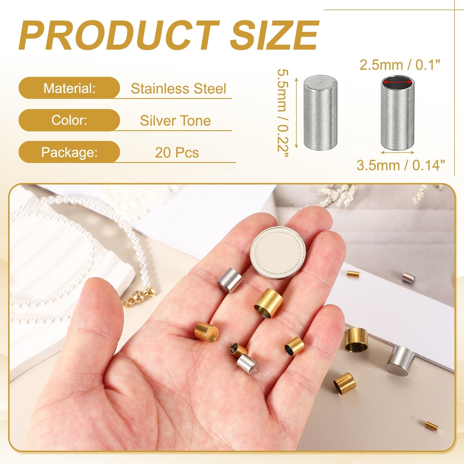 Stainless Steel Cord End Caps, End Cap Barrel Beads Leather Cord End Caps for Jewelry Making DIY