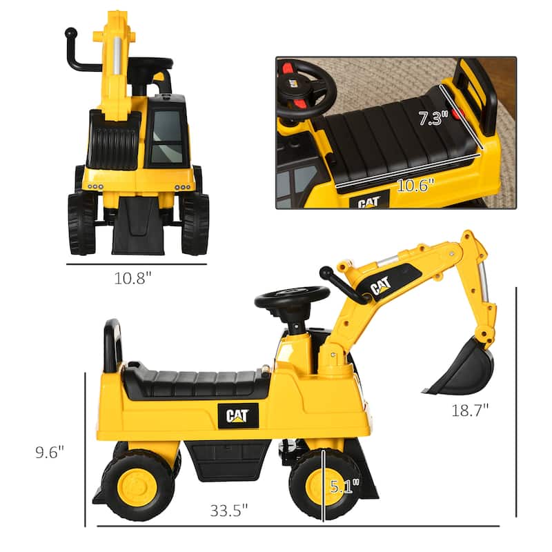 Licensed CAT Excavator Ride-On for Toddlers, Interactive Shovel, Stable Design, Comfortable Seat