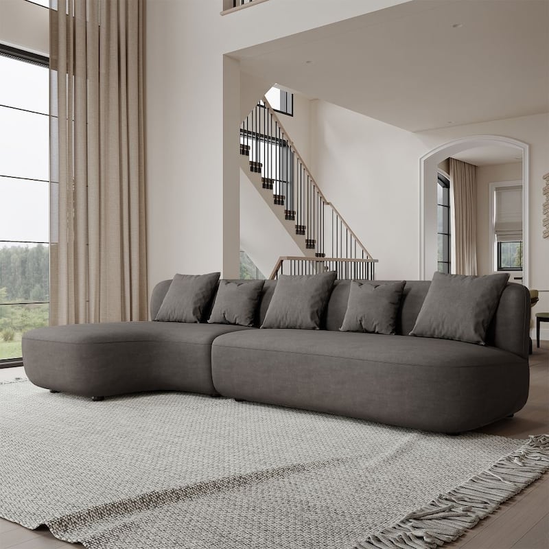 116.5" Modern High-Resilience Lamb Fleece Sectional Sofa, Pine Fram