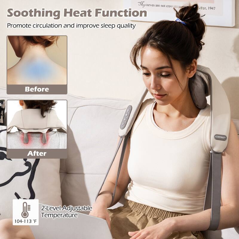 Electric Shiatsu Neck and Shoulder Massager with Adjustable Straps and Soothing Heat Function - 7" x 20" x 6.5"