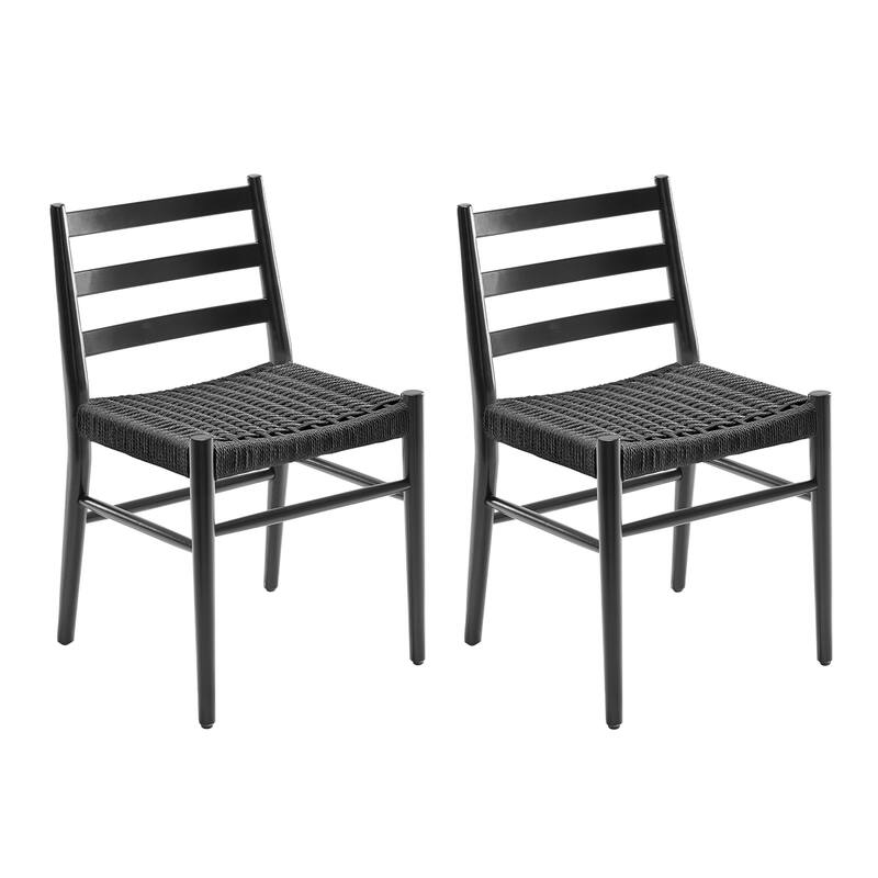 Set of 2 Wood and Rattan Dining Chairs with Woven Seat, Fully-Assembled