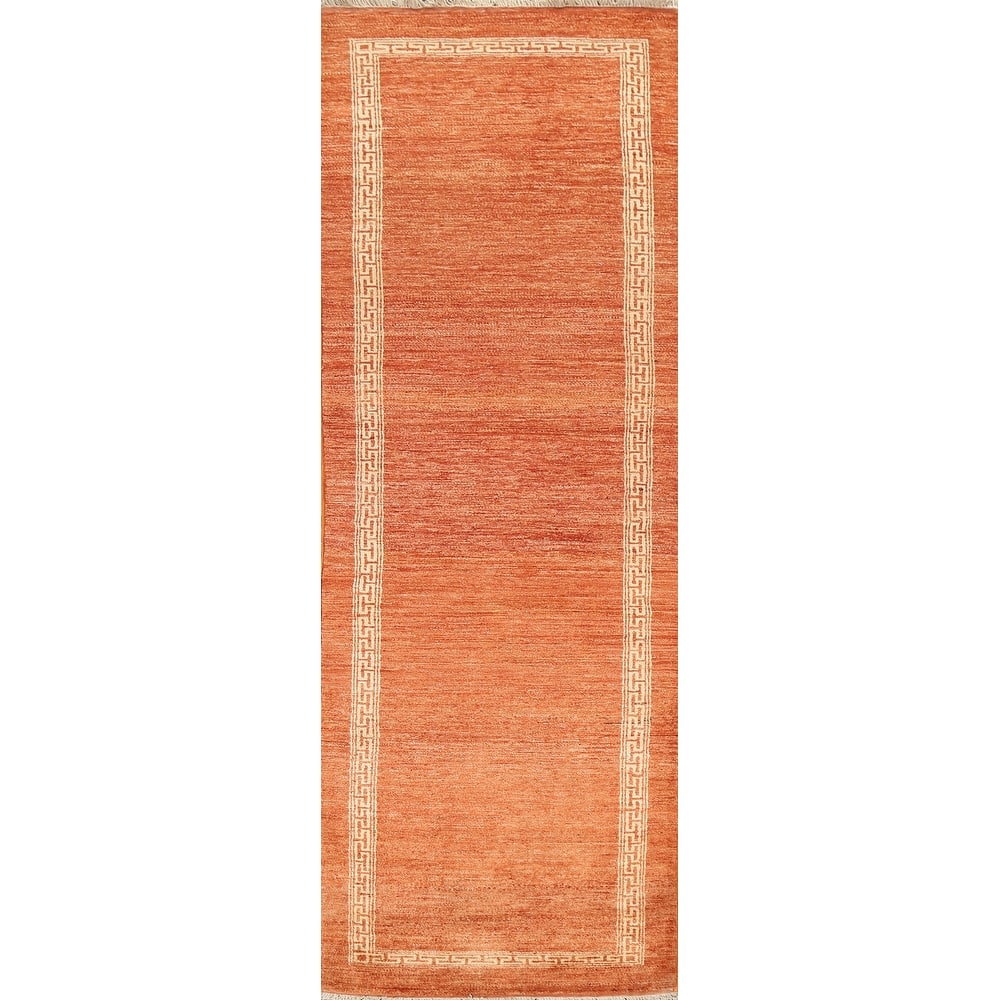 Orange Bordered Gabbeh Kashkoli Oriental Runner Rug Wool Hand-knotted - 2'7" x 9'1"